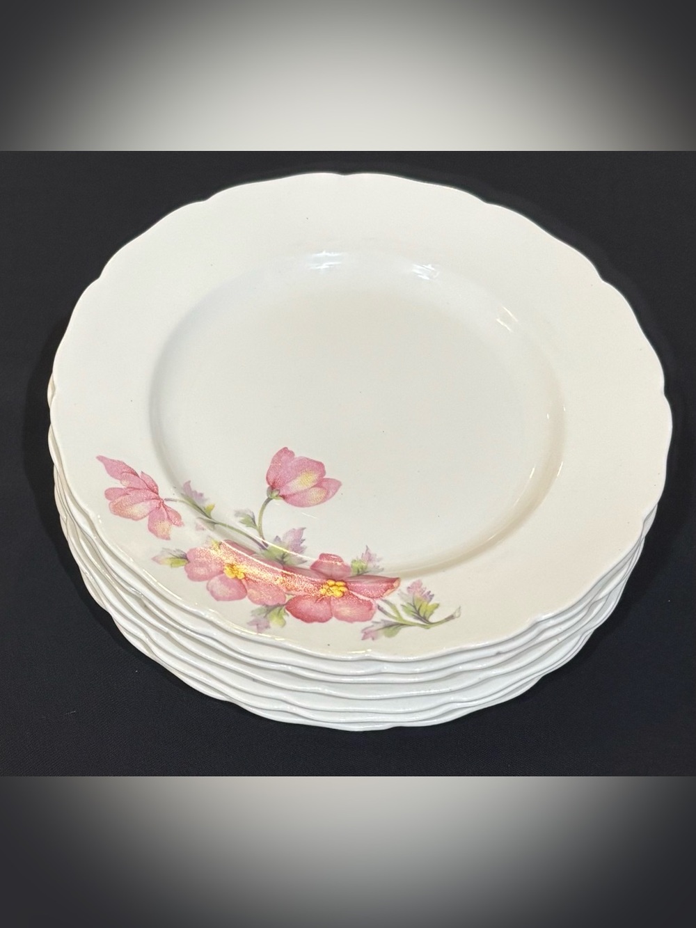 Vintage Canonsburg Pottery Rose Bouquet 6.25” Saucers - Set of 7.